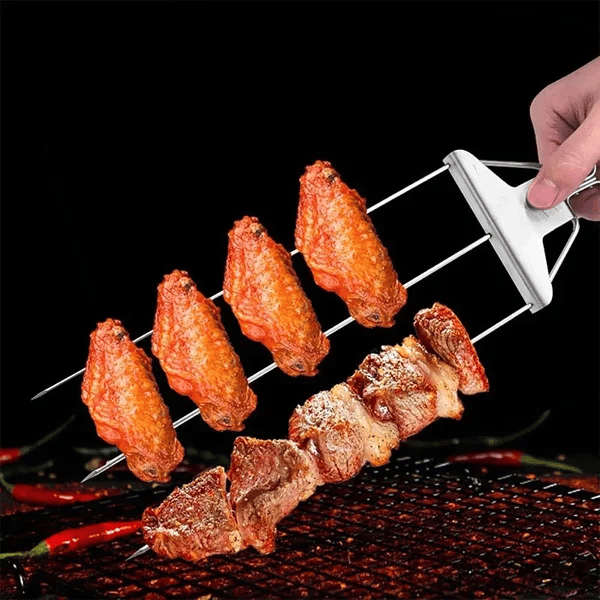 3er Grillspieß-Set mit Abstreifer – Ideal für BBQ, Grillen und Spießen