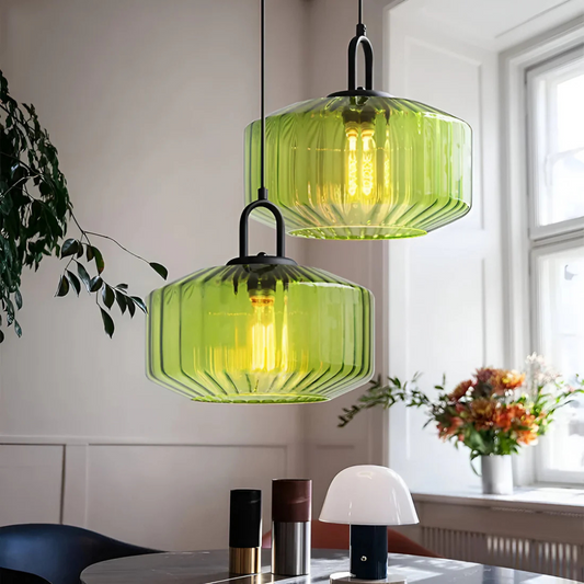 Mireta Pendant Light – Retro Design, Amber & Olive Green Colour Options
