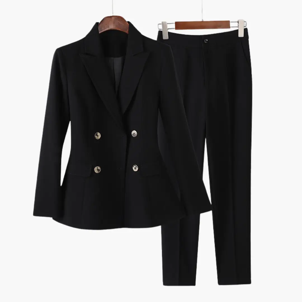 Women's Two-Piece Suit – Double-Breasted Blazer, Notched Lapel & Straight Pants