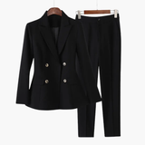 Women's Two-Piece Suit – Double-Breasted Blazer, Notched Lapel & Straight Pants