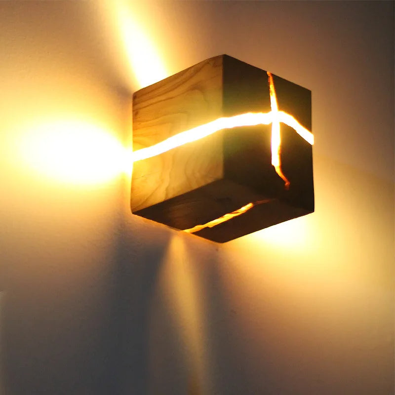 WoodAura Wall Light | Hand-Carved Solid Wood Resin Design