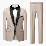 Men's Three-Piece Formal Suit – Red Accents, Shawl Collar & Slim Fit