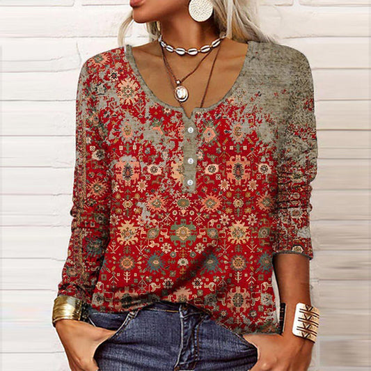 Elise Sweater with Aztec Pattern - Red