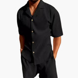 Men's Two-Piece Summer Set – Textured Fabric, Short Sleeve Shirt & Shorts
