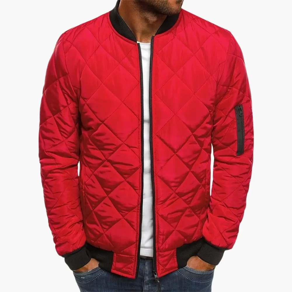 Men's Quilted Bomber Jacket – Zip Front, Arm Pocket & Ribbed Hem
