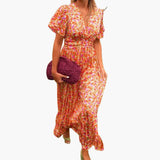 Women's Maxi Dress – Floral Print, Wrap Silhouette & V-Neck Design