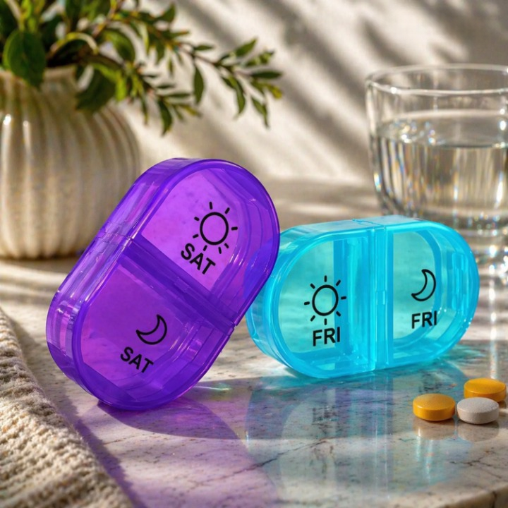 7-Day AM/PM Pill Organizer – 2 Daily Compartments, BPA-Free & Detachable Boxes