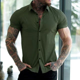 Luca Slim Stretch Short-Sleeve Shirt - Green