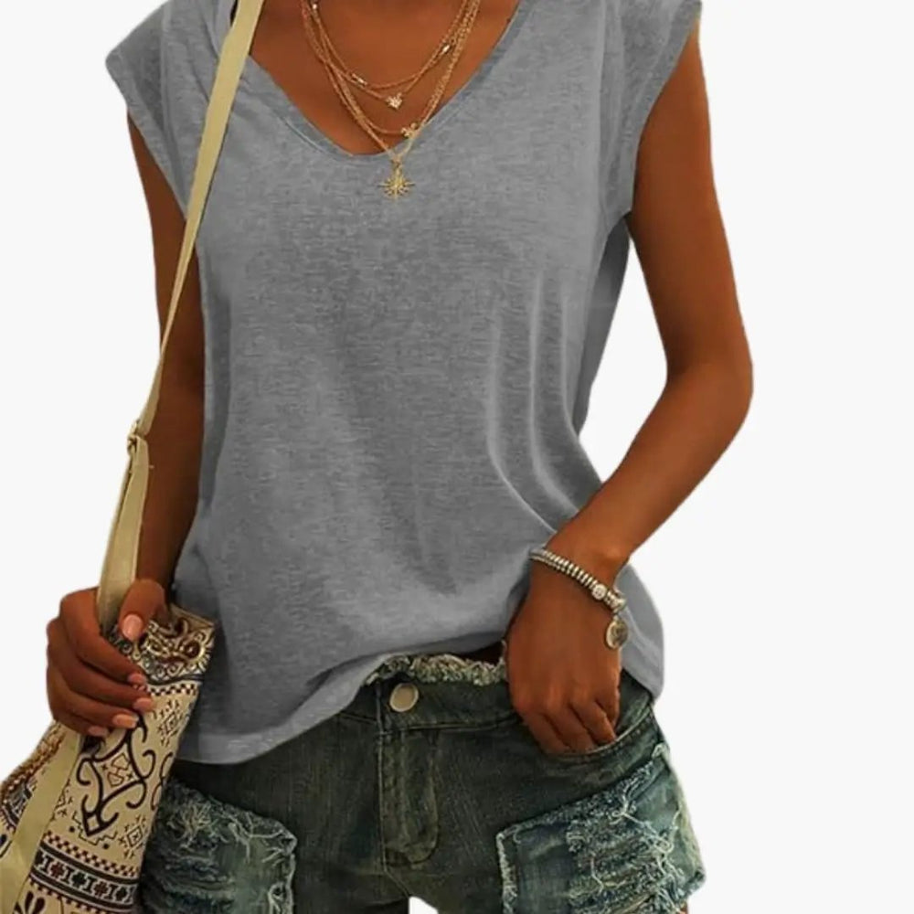 Women's Top – V-Neck, Cap Sleeves & Loose Fit