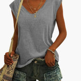 Women's Top – V-Neck, Cap Sleeves & Loose Fit