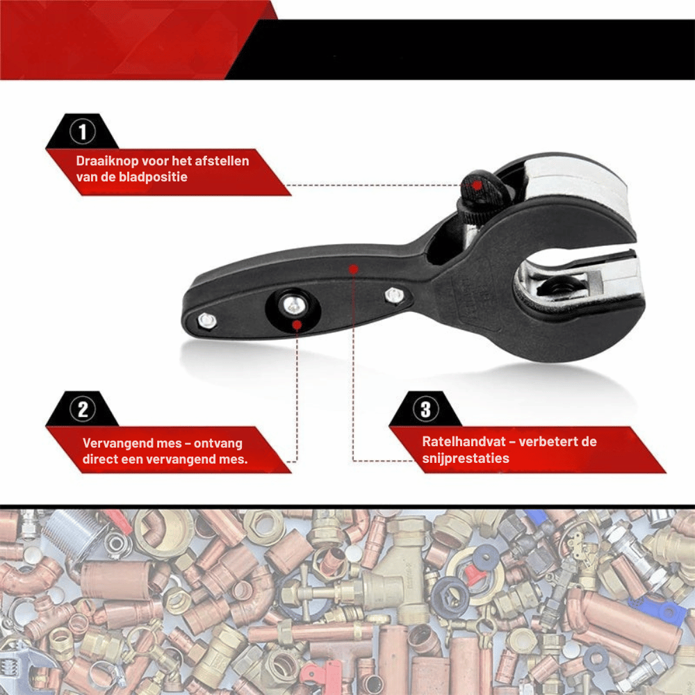 Ratchet Pipe Cutter – Ergonomic Handle, 6–23mm Capacity & Hardened Steel Blade