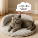 Orthopedic Cooling Cat Bed – Ice-Silk Surface, Foam Base & Raised Rim