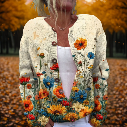 Women's Vintage Floral Art-Print Cardigan – Button Front