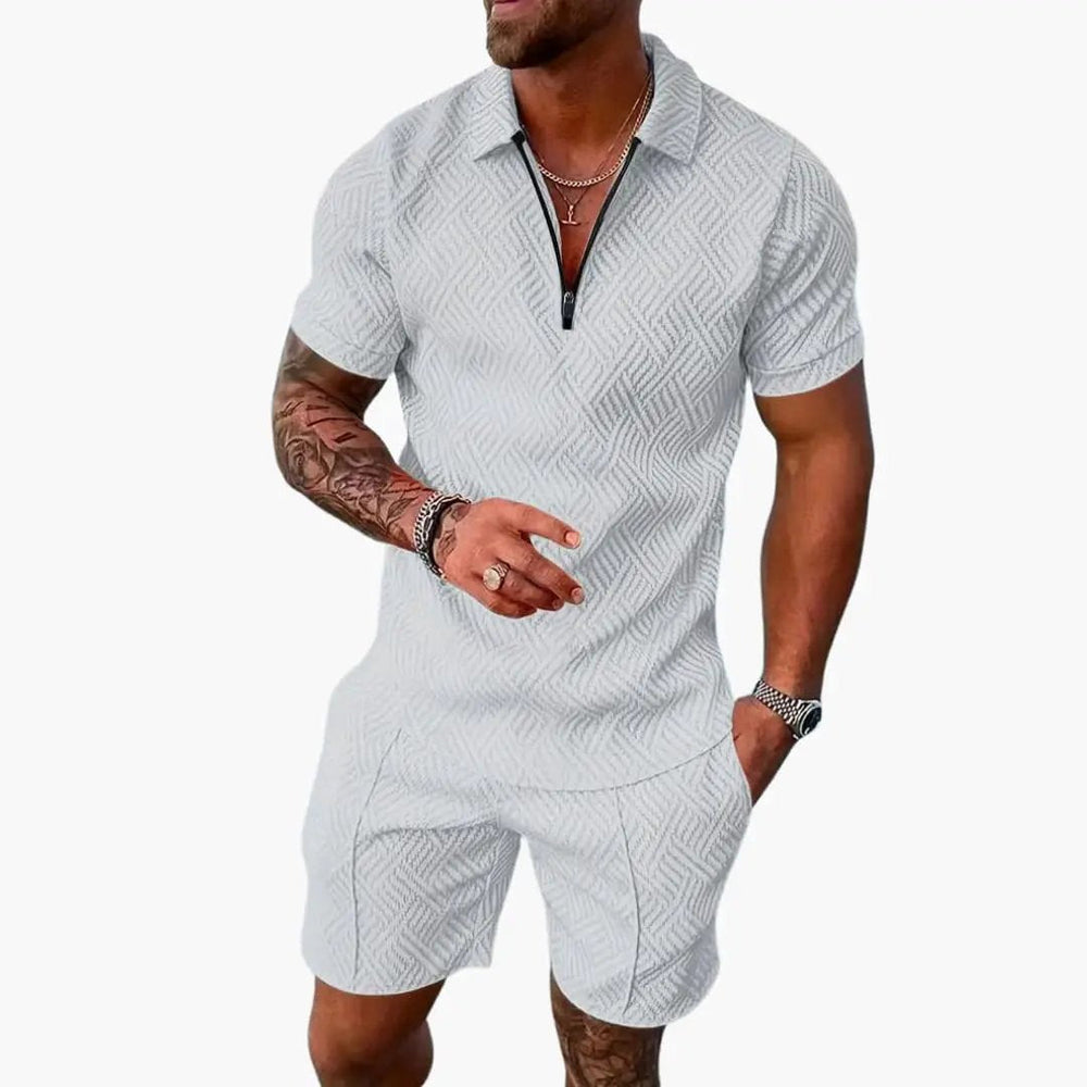 Men's Summer Shirt Set – Zip Front, Matching Shorts & Two-Piece