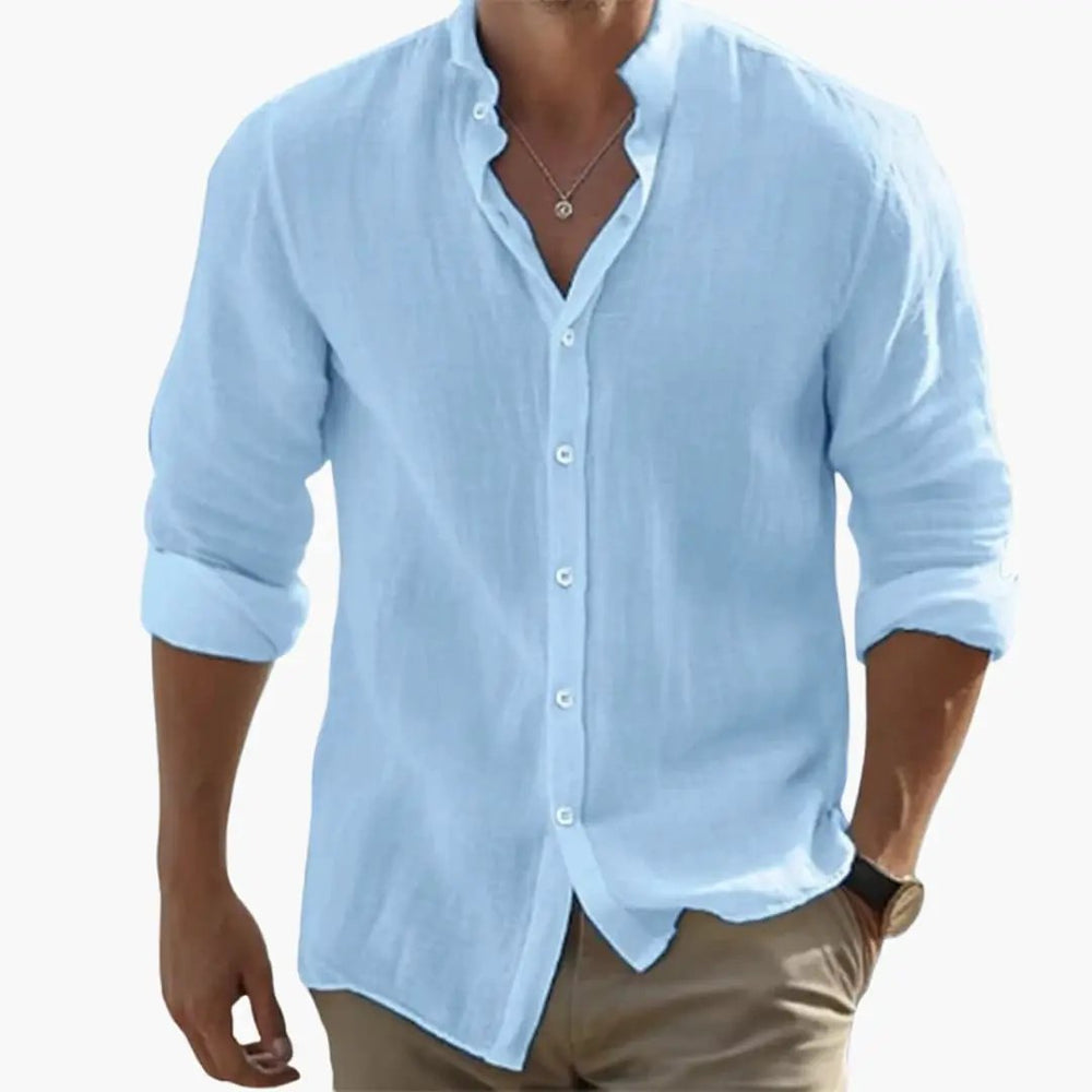 Men's Stand Collar Shirt – Long Sleeve, Lightweight & Breathable