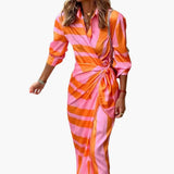 Women's Cotton Shirt Dress – Striped, Wrap Style & Midi Length