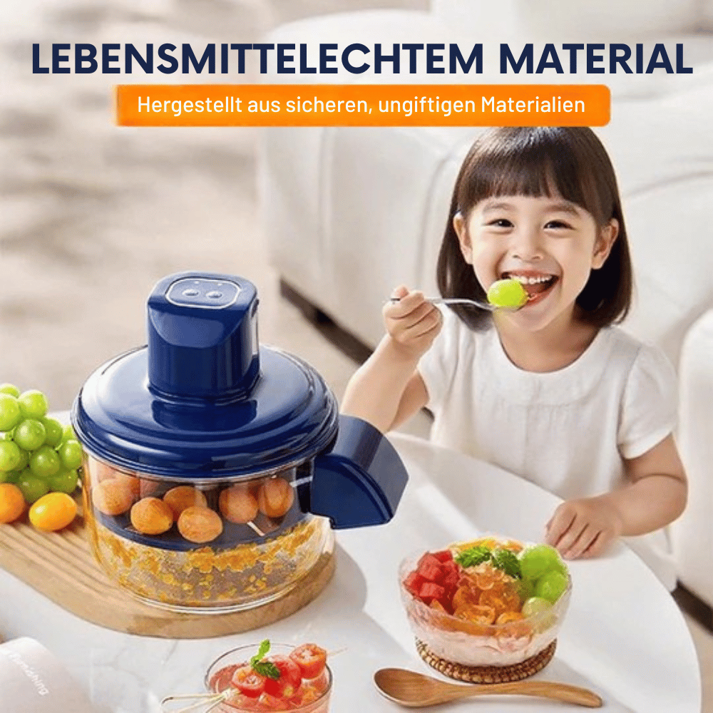 Optimized Product Title: **Elektrischer Zerkleinerer mit 5-Klingen-Messerkopf – Hochleistungs-Küchenmaschine für schnelles Zerkleinern von Gemüse, Obst und Kräutern** 

This title includes relevant keywords and highlights the product's features and benefi