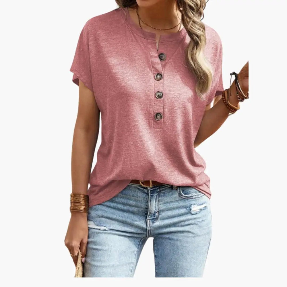 Women's T-Shirt – Button Front, Crew Neck & Short Sleeve