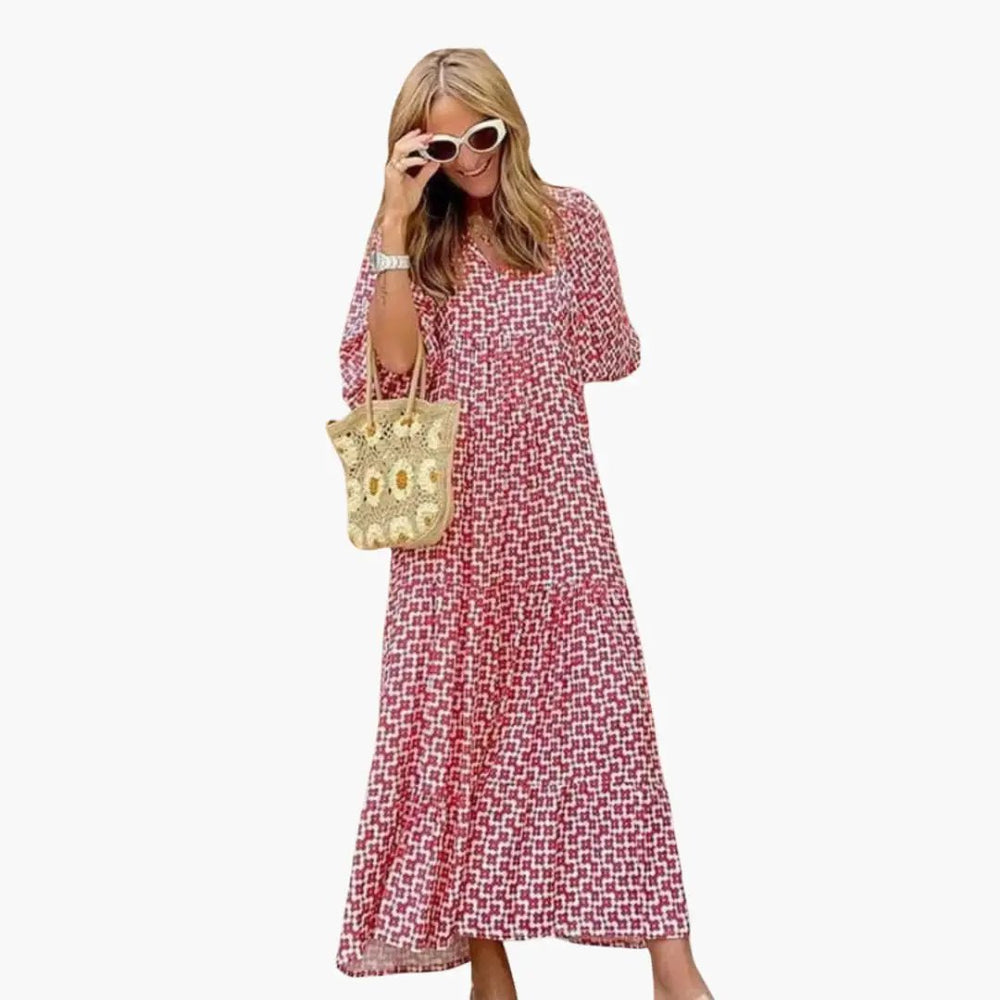 Women's Boho Maxi Dress – Floral Pattern, Wrap Design & Loose Fit