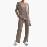 Women's Lounge Set – V-Neck, Ribbed Texture & Two-Piece