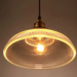 Ribbed Glass Pendant Light – Brass Finish, 30 cm Shade, E27 for Kitchen & Dining