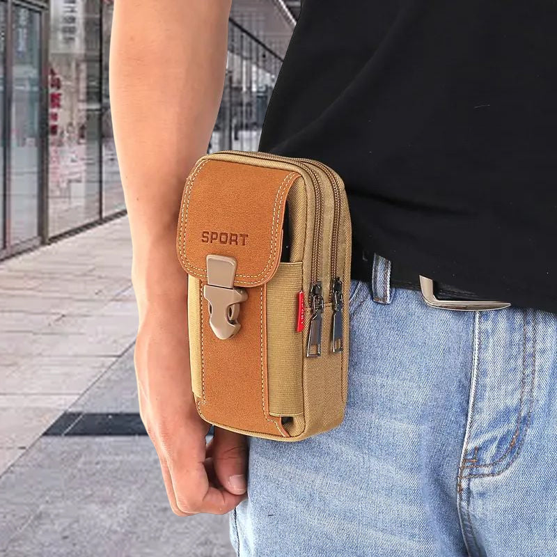 Men's Canvas Belt Bag – Water-Resistant, Phone Pocket & 18×10×5 cm