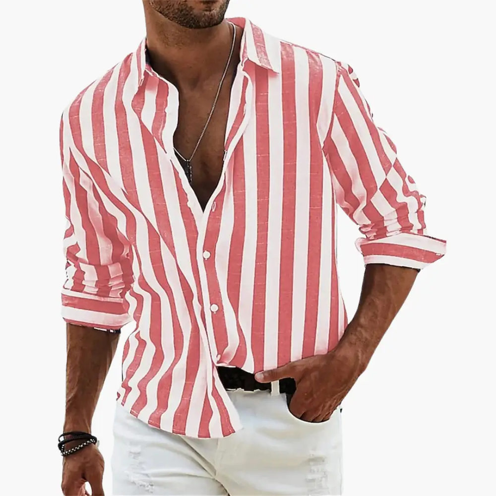Men's Striped Shirt – Short Sleeve, Button Front & Relaxed Fit