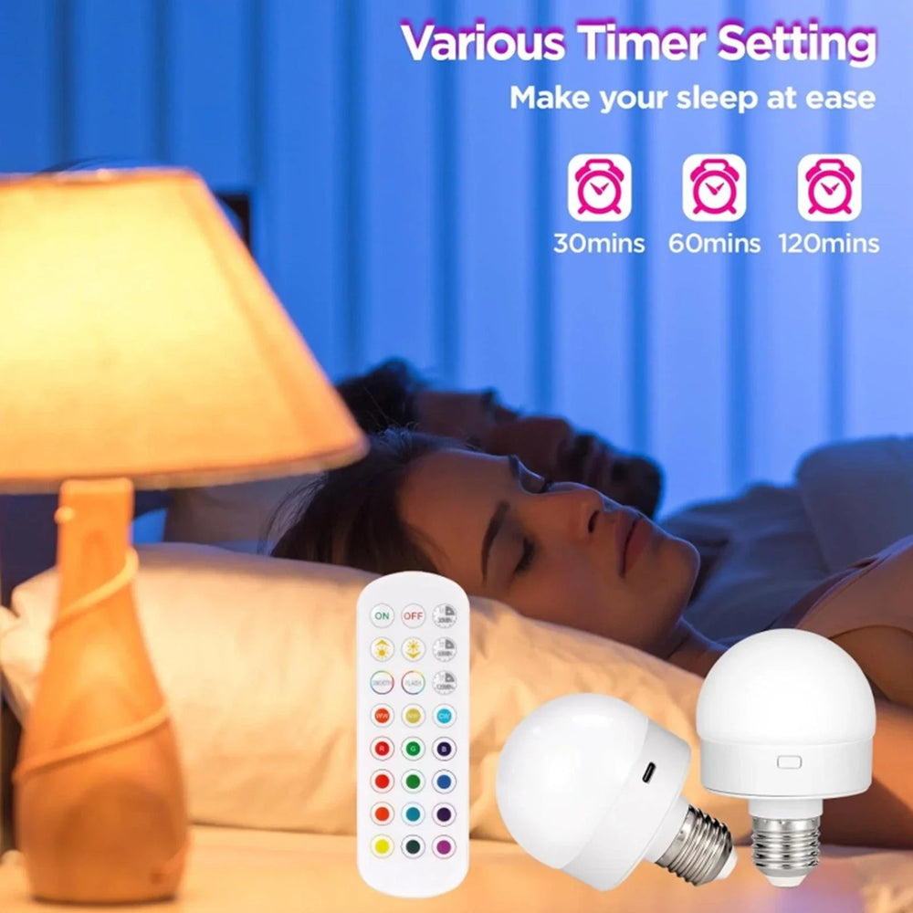 Optimized Product Title: **Wiederaufladbare RGB-LED-Lampe E27 mit Fernbedienung – Kabelloses Design für flexible Beleuchtung**