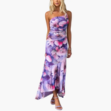 Women's Floral Maxi Dress – One-Shoulder, Asymmetrical Hem & Lightweight Fabric
