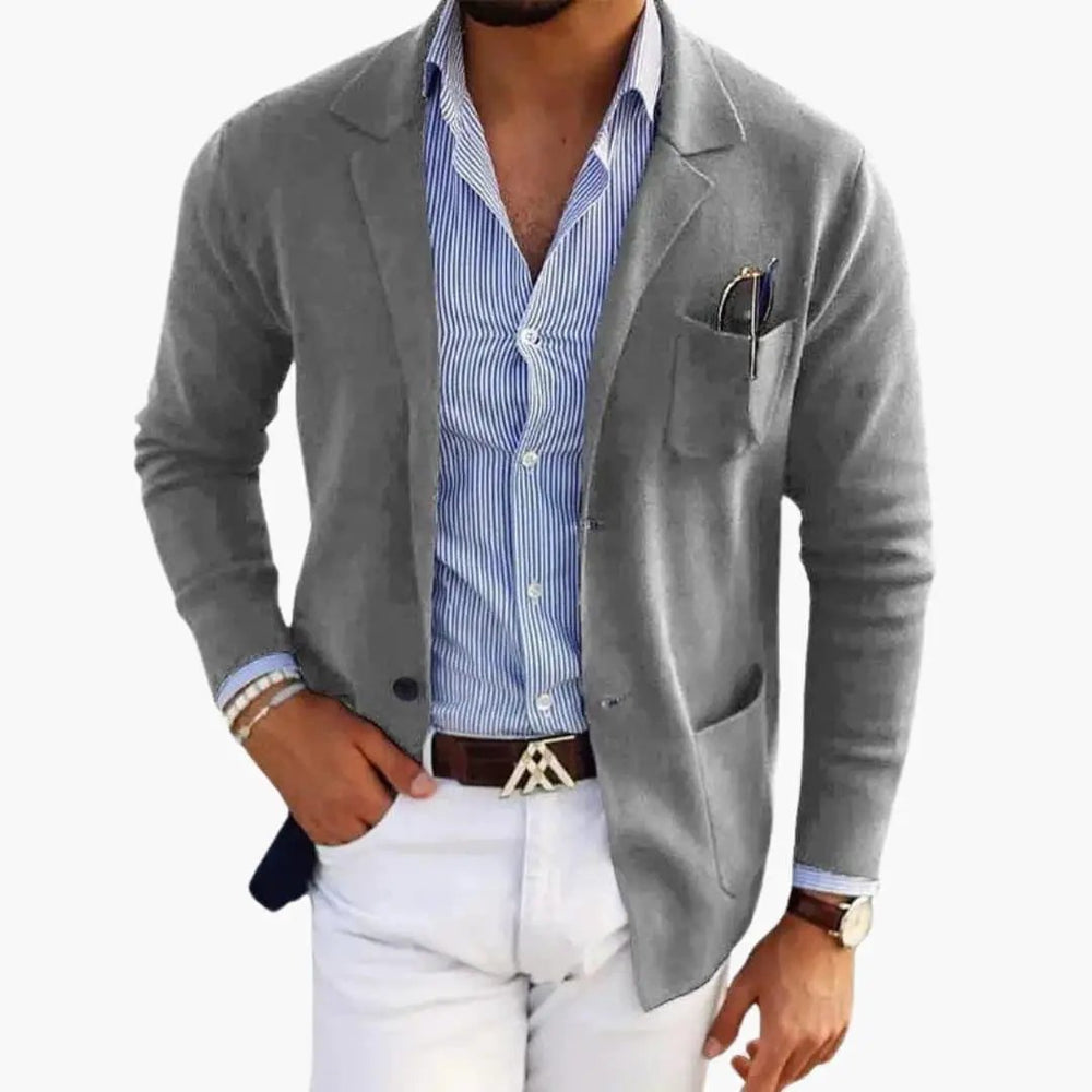 Men's Knit Blazer – Lapel Collar, Front Closure & Long Sleeve