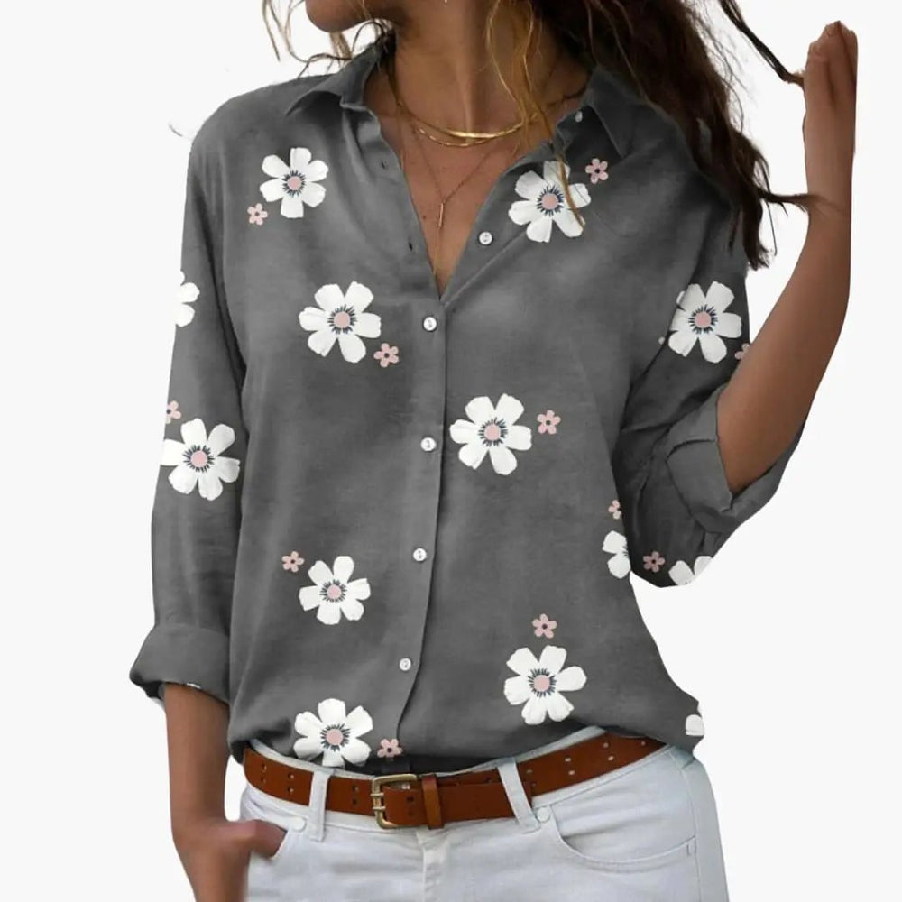 Women's Floral Print Blouse – Breathable Fabric, Figure-Hugging Fit & Short Sleeve
