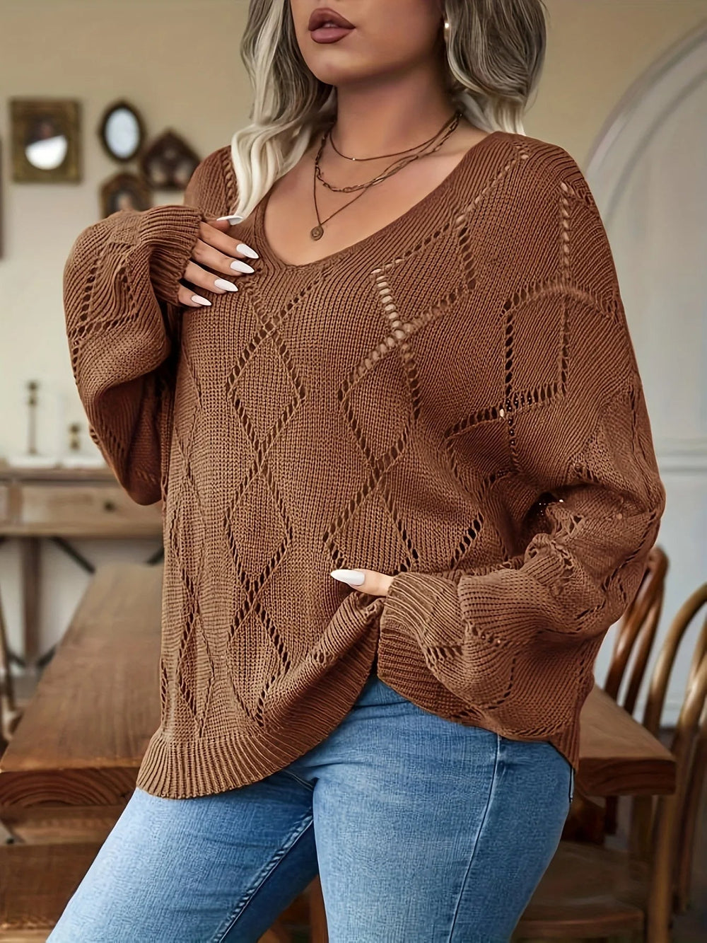 Women's plus-size oversized knit sweater- Marietta