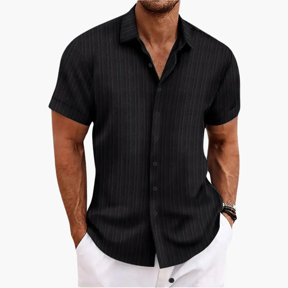 Men's Striped Button-Up Shirt – Short Sleeve, Lightweight & Relaxed Fit