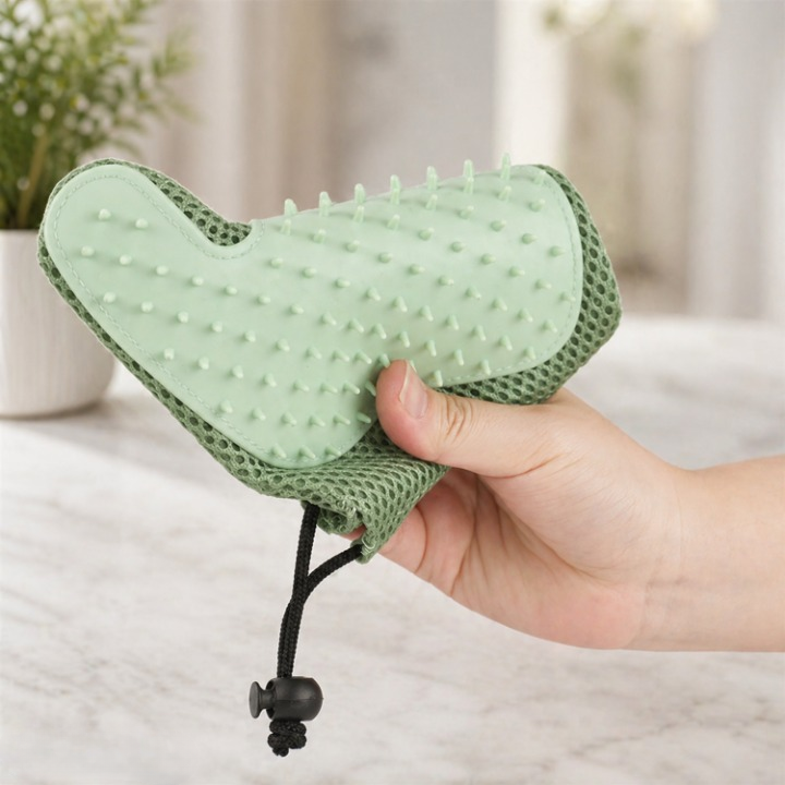 Pet Grooming Gloves for Dogs & Cats – Soft Rubber Bristles, Hair Removal & Massage
