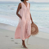 Elara – Stylish Linen Dress with V-Neck