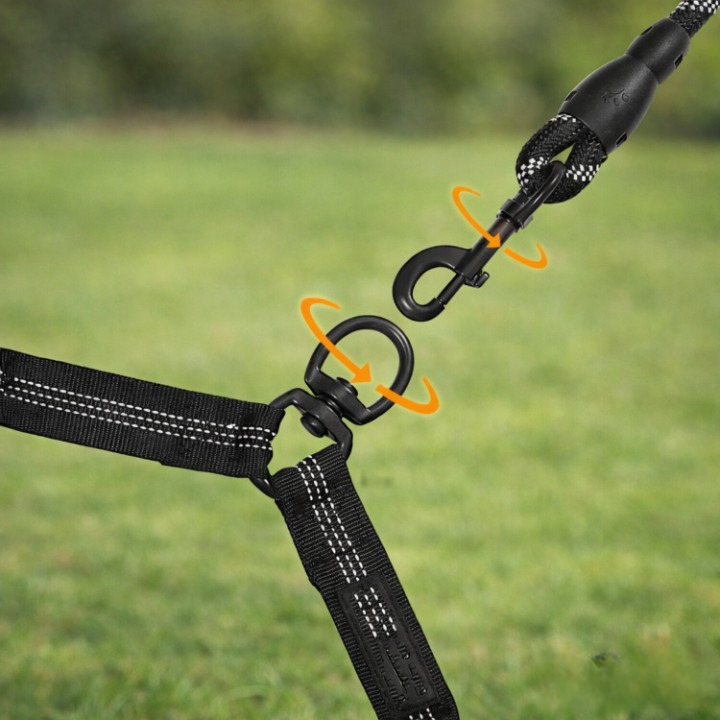 Double Dog Leash – 360° Swivel, Shock-Absorbing Bungee & Durable Nylon for Two Dogs