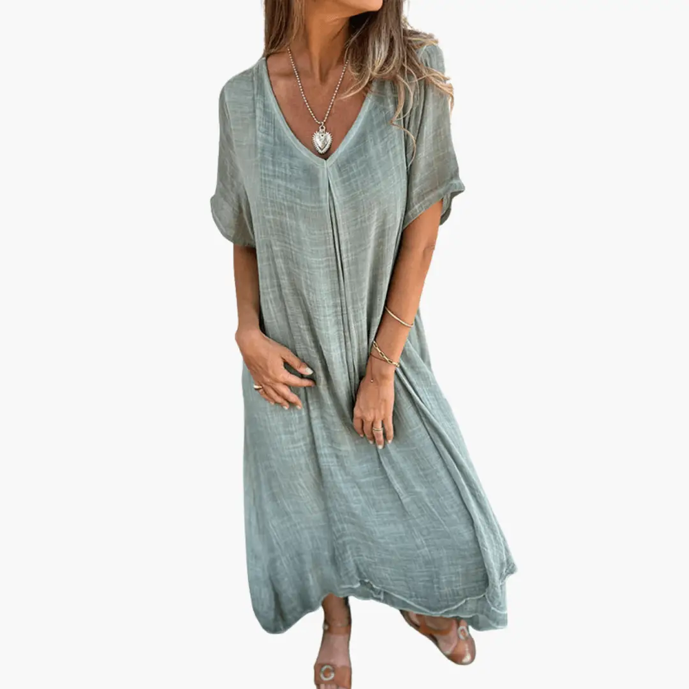 Women's Midi Dress – V-Neck, Summer & Loose Fit