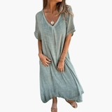 Women's Midi Dress – V-Neck, Summer & Loose Fit