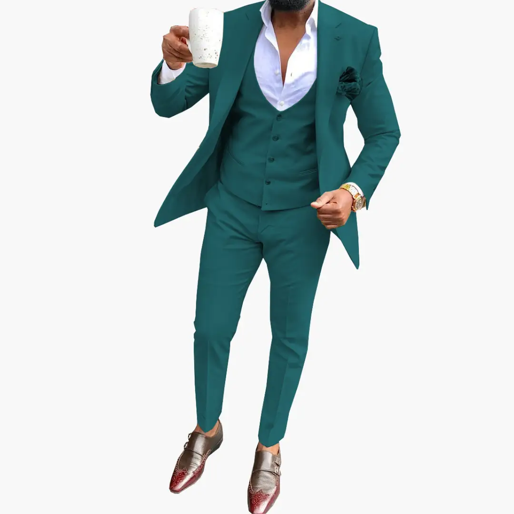 Men's Three-Piece Suit Set – Vest, Breathable Blazer & Notched Lapel Design