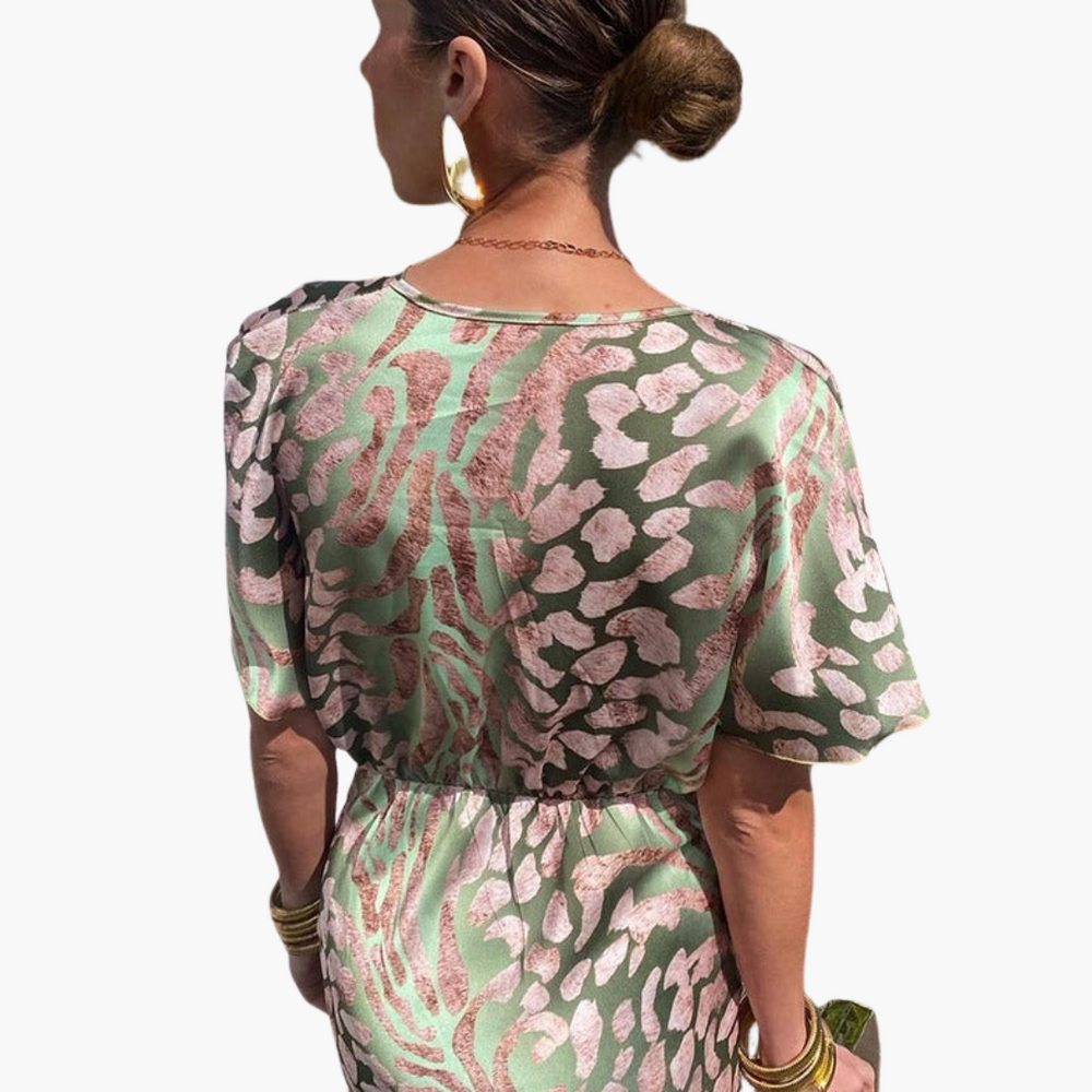 Women's Midi Dress – V-Neck & Knotted Front Detail