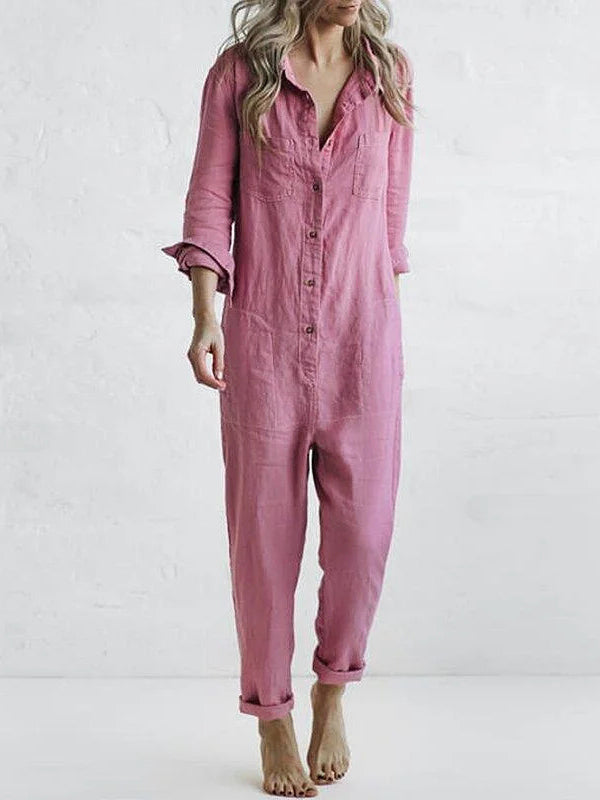 Liv – Casual Cotton Jumpsuit with Pockets - Pink