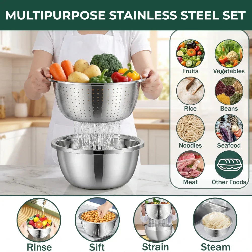 Optimized Product Title: "3-in-1 Edelstahl Schüssel Set mit Reibe und Sieb – Hochwertige Küchenutensilien für vielseitige Anwendungen" 

This title includes relevant keywords while emphasizing the product's features and quality, making it more appealing f