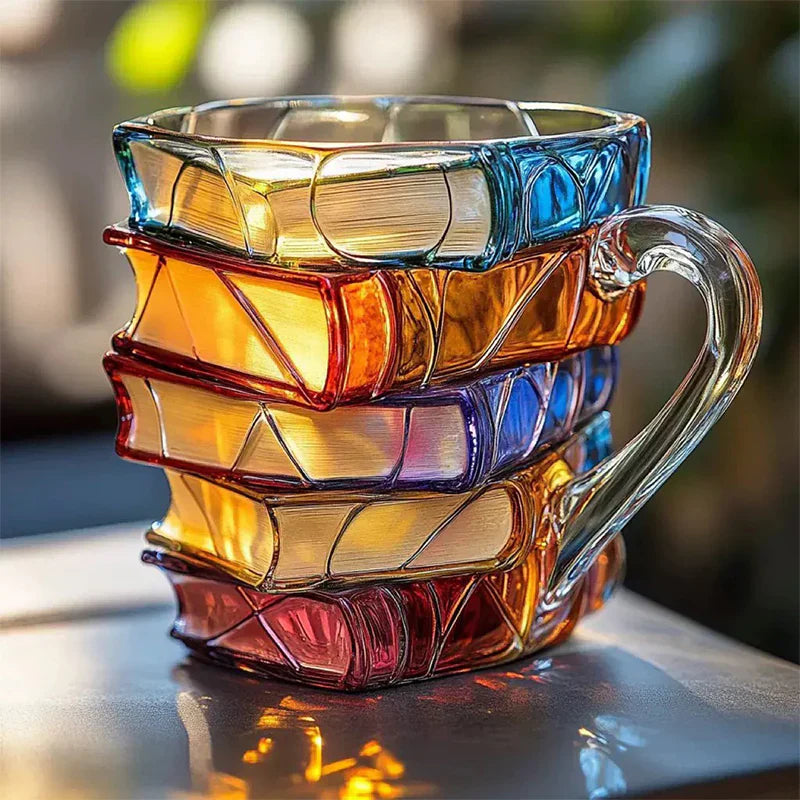 Handgeblasenes Glas-Trinkglas im Gestapelten Bücher-Design – Stilvolles und Einzigartiges Trinkgefäß für Buchliebhaber