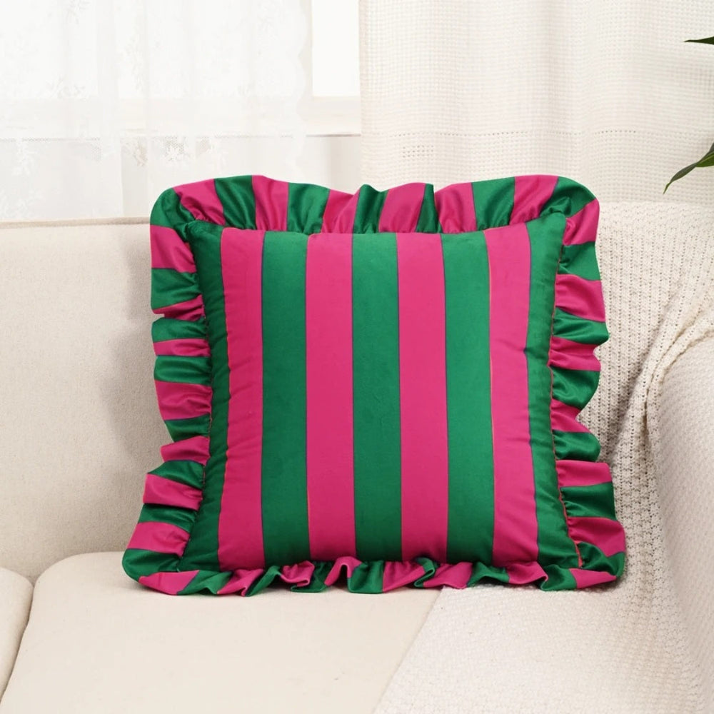 Ruffle-Edge Cushion Cover – Microfiber, 45×45cm & Striped Design