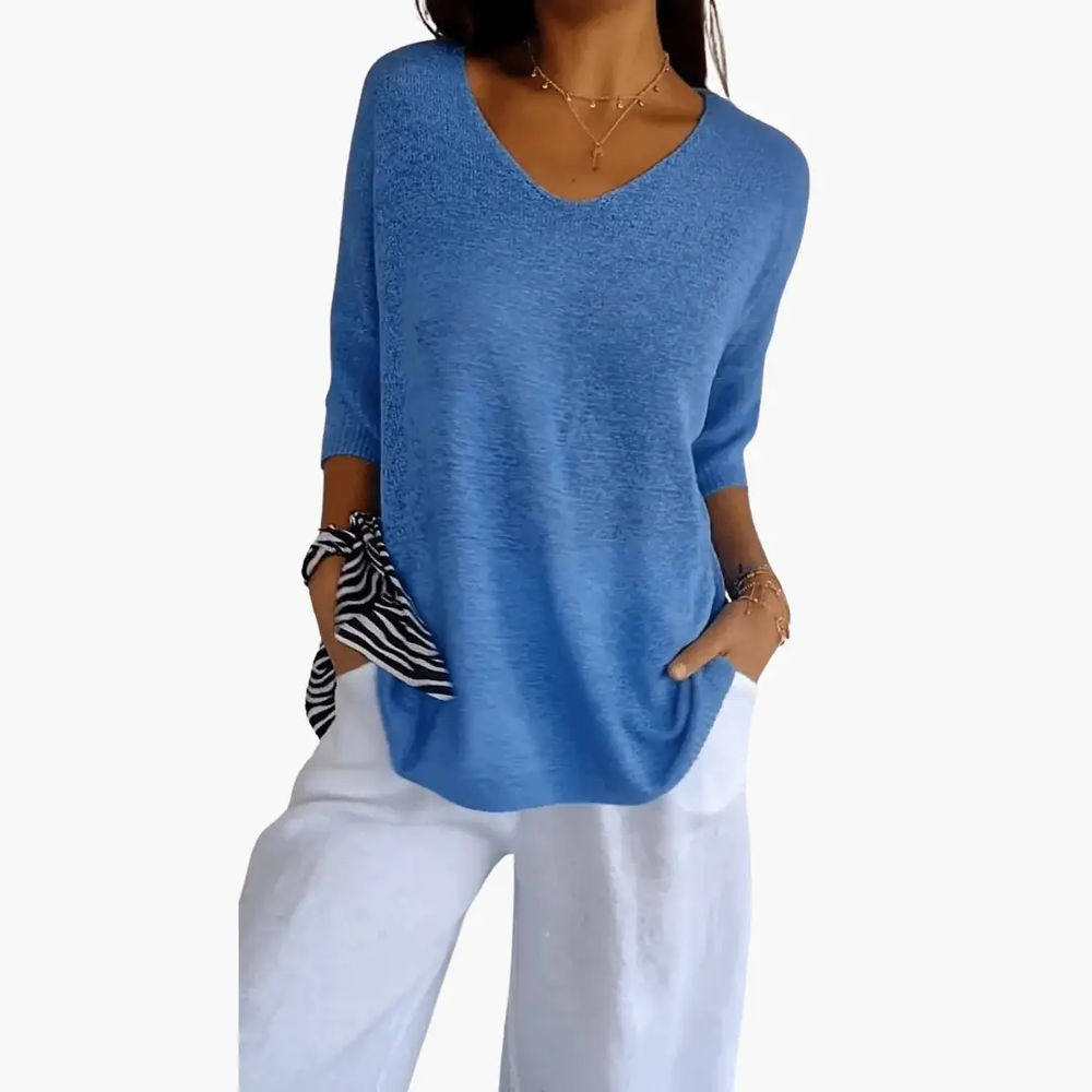 Women's Top – V-Neck, Loose Fit & Summer Casual Style