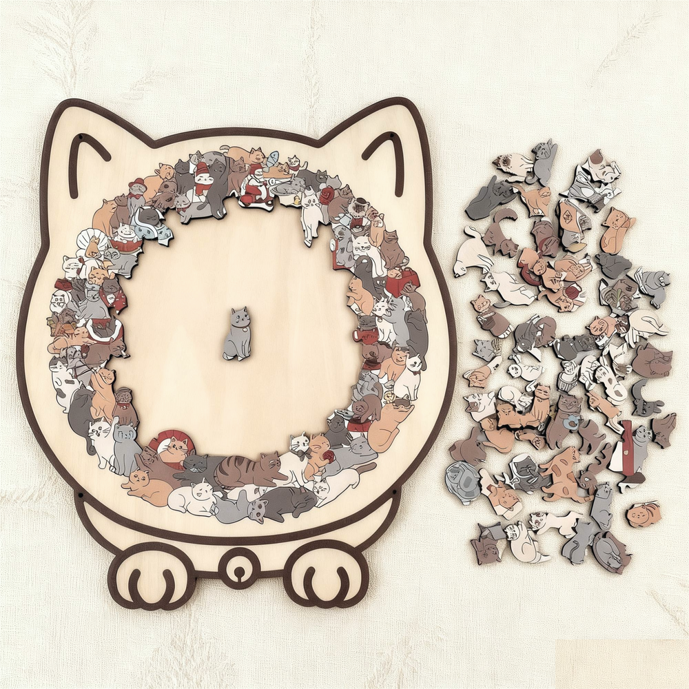 Wooden Cat Puzzle – 135 Pieces, Sustainable Wood & 4 Color Variants