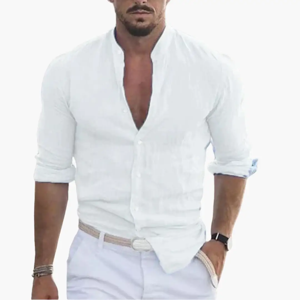 Men's Summer Shirt – Lightweight Fabric, Stand-Up Collar & Casual Fit