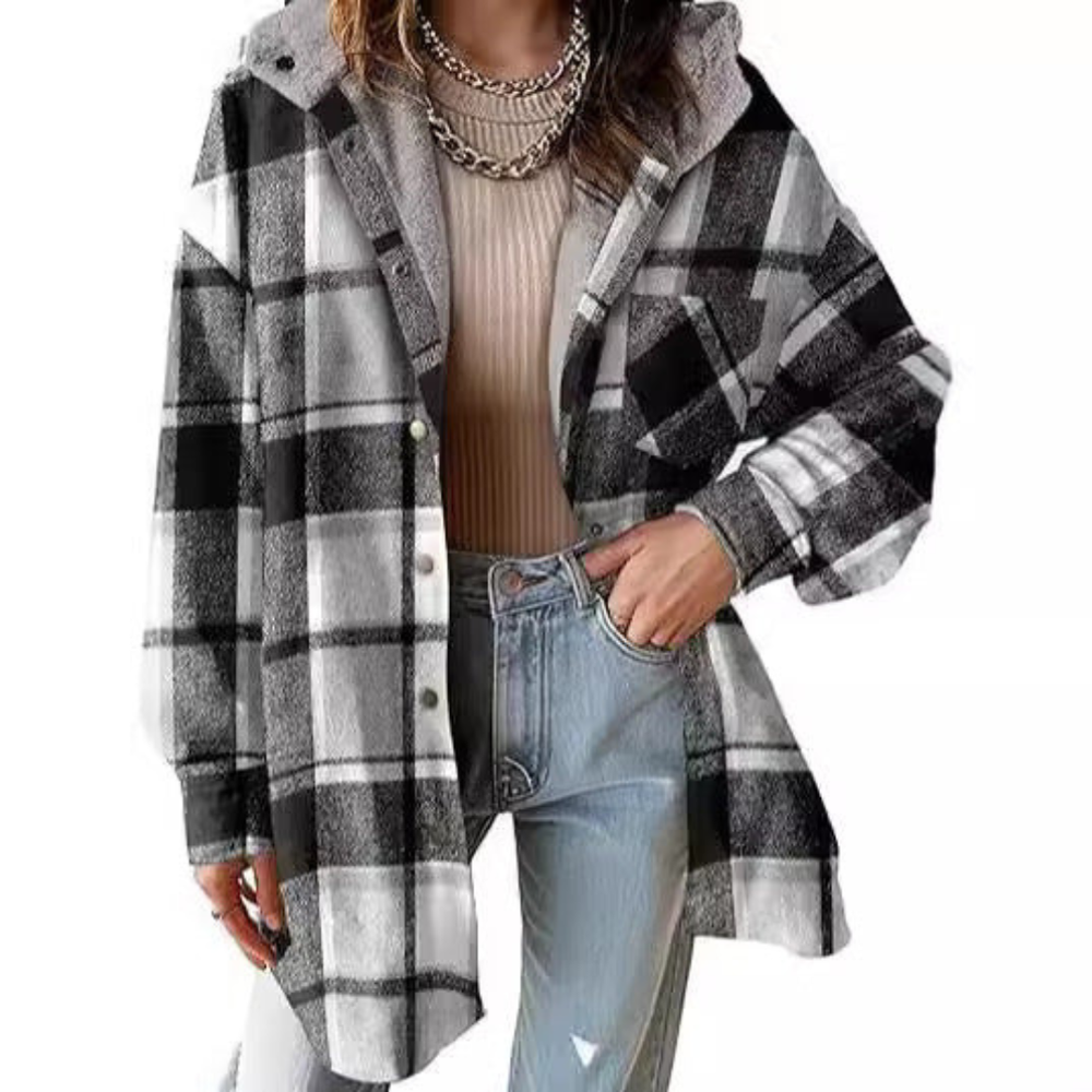 Optimized Product Title: "Tallulah™ - Entspannt geschnittene Karomuster Kapuzenjacke für Damen | Bequeme und stylische Freizeitjacke" 

This title includes relevant keywords for better visibility in Google Shopping while clearly describing the product.