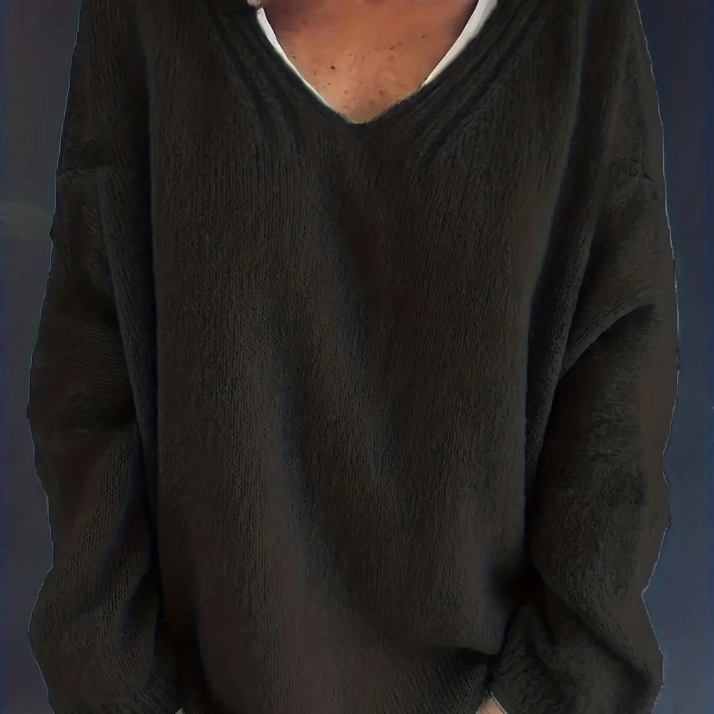Plus Size Fall Oversized V-Neck Sweater for Curvy Figures - Cozy & Stylish Knitwear
