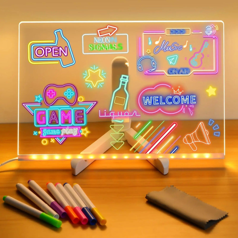 LED Neon Drawing Tablet – USB-Powered, Reusable Acrylic Panel & 3 Sizes